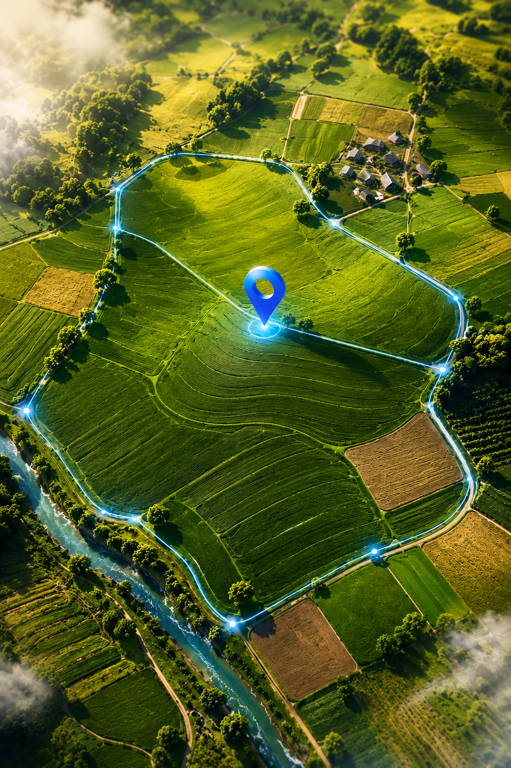 Satellite map view of a measured field with a 4.286 hectare boundary